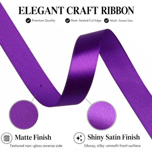 1/2 Inch Purple Satin Ribbon 50 Yards Single Face Polyester - color: Purple, size: 1/2 inch