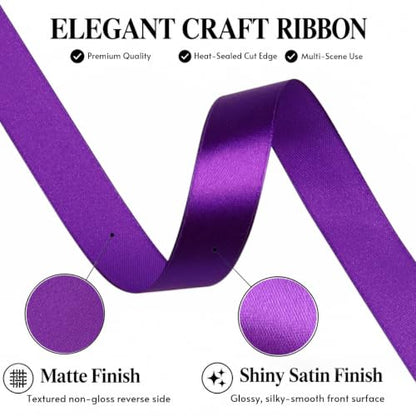 1/2 Inch Purple Satin Ribbon 50 Yards Single Face Polyester - color: Purple, size: 1/2 inch