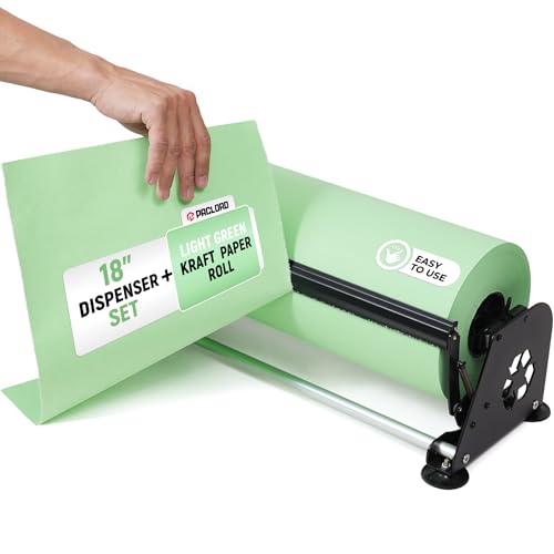 18" Paper Dispenser with Cutter + Light Green Kraft Paper Roll - color: Light Green, size: 1 Roll + Dispenser