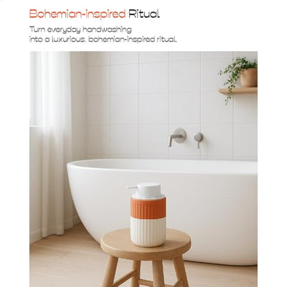Hand Dipped Boho Ceramic Foam Dispenser 2 Pack, Terracotta White - color: Orange,white