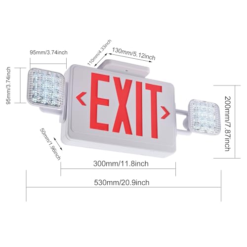 Red Exit Sign with Emergency Lights, 200lm 3Hours Plug in Exit Sign Battery Backup Lights for Business,Commerical Emergency Lighting Combo UL 924 AC85-277V Double Face - color: White Housing +Red EXIT, size: Square Heads