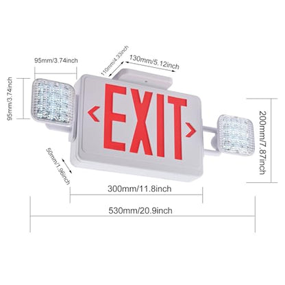 Red Exit Sign with Emergency Lights, 200lm 3Hours Plug in Exit Sign Battery Backup Lights for Business,Commerical Emergency Lighting Combo UL 924 AC85-277V Double Face - color: White Housing +Red EXIT, size: Square Heads