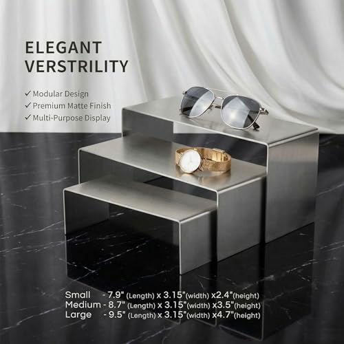Display Stand Risers 3 Pcs, Stainless Steel - Brushed Nickel - color: Brushed Nickel