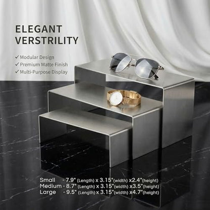Display Stand Risers 3 Pcs, Stainless Steel - Brushed Nickel - color: Brushed Nickel