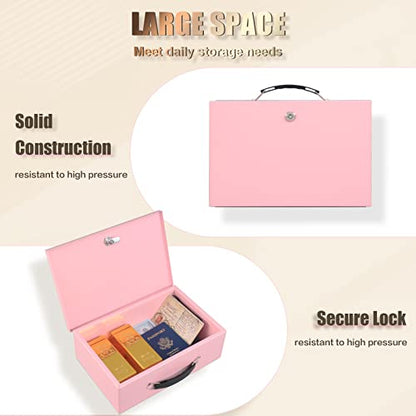 xydled Fireproof Document Box with Key Lock, Fire Safe Box, Pink - color: Pink, size: Large