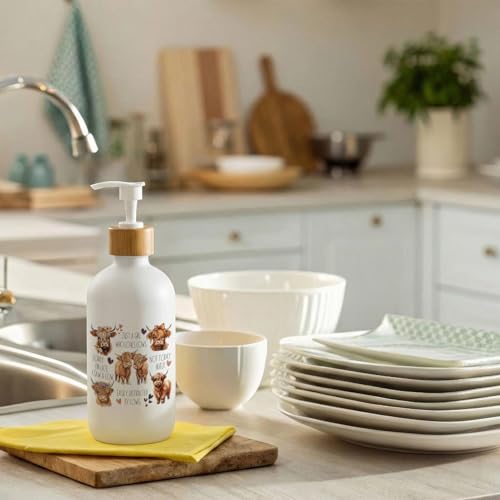 Highland Cow Soap Dispenser, Just a Girl Who Loves Cows Glass Dish Soap Dispenser for Kitchen, Highland Cow Lover Gifts Refillable Handsoap Pump Bottle for Bathroom Countertop - color: Just a Girl