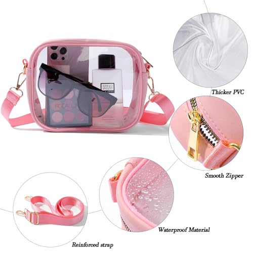 TOBVZOO Clear Bag Stadium Approved, Crossbody Transparent Bag for Concerts Sports Events, Purses for Men & Women - color: Pink