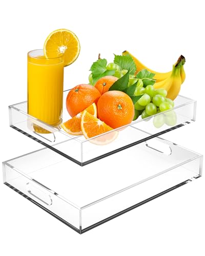 Acrylic Serving Tray Set of 2-16x12 & 15.4x11.9 Inch Clear Luxury Trays for Kitchen, Dining, Bathroom Organizer - Non-Slip, Scratch-Resistant, Spill-Proof Design - Ideal Gift for Housewarming, Parties - style: 2Pack Clear Tray