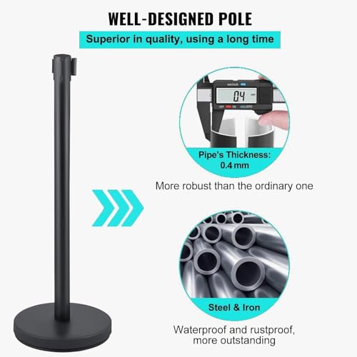 2 PCS 36" Crowd Control Stanchions - 6.5Ft Retractable Belt Barriers, Easy Assembly Black Stanchion Set for Store Queues Airport Lines Events