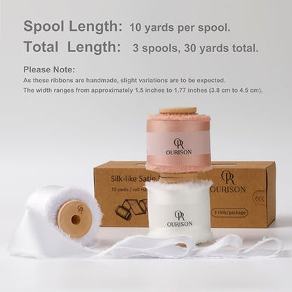 Silk Satin Ribbon 1-1/2 in x 30 Yards White&Ivory&Champagne Pink - color: White& Ivory& Champagne Pink
