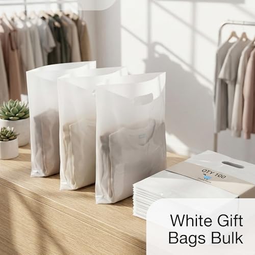 Choice Marts 100 White Plastic Bags With Handles 12x15 Merchandise Bags - color: White