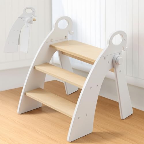 Step Stool for Toddlers & Kids, Bathroom Sink, 3 Step Foldable - color: 3 Step White