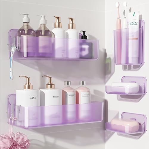 Nieifi Adhesive Shower Shelves, Purple, 5 Pieces - color: Purple-Clear, size: 5 pieces