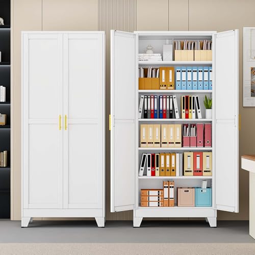 pozdeg 75" White Steel Tall Garage Storage Cabinet - color: White, size: 15.74"D x 31.5"W x 75"H