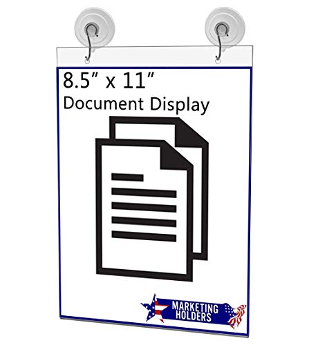 6 Pack Window Mount Sign Holder for 8.5" x 11" Hours of Operation and Company Policies in Stores and Showrooms Double Sided View Clear Acrylic with Suction Cup Hooks by Marketing Holders