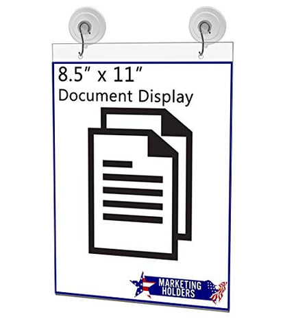 6 Pack Window Mount Sign Holder for 8.5" x 11" Hours of Operation and Company Policies in Stores and Showrooms Double Sided View Clear Acrylic with Suction Cup Hooks by Marketing Holders