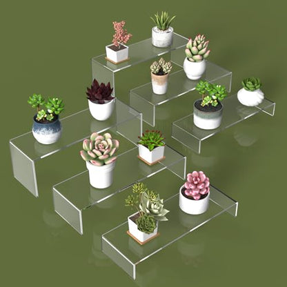 Longer 6 PCs 12 Inch Clear Acrylic Display Risers 4mm Thick 3 Tier Stand - color: Clear 12 Inch 6 PCs