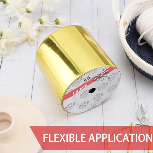 4inch x 50yardsShiny Gold Waterproof Ribbon,Curling Ribbon for Gifts Package Wrapping,Crafting. - color: Gold, size: 4inch x50yards