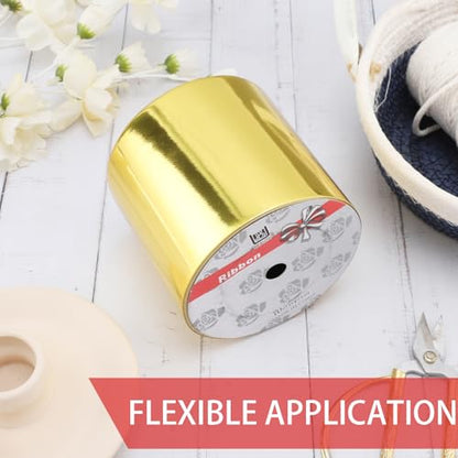 4inch x 50yardsShiny Gold Waterproof Ribbon,Curling Ribbon for Gifts Package Wrapping,Crafting. - color: Gold, size: 4inch x50yards