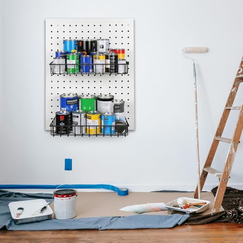 Peg Board Shallow Tray Baskets, 2Pack Black Pegboard Shelves Bottle Holders - color: Black, size: Large