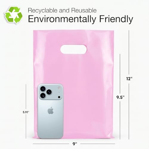 100 Pastel Pink Plastic Bags With Handles 9x12 Merchandise Bags - color: Pastel Pink