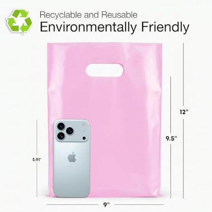 100 Pastel Pink Plastic Bags With Handles 9x12 Merchandise Bags - color: Pastel Pink