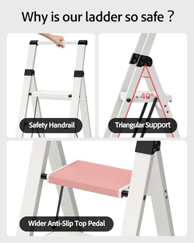 Taranta 4 Step Ladder,Lightweight Aluminum Step Stool Foldable -White - color: White, size: 4 Step