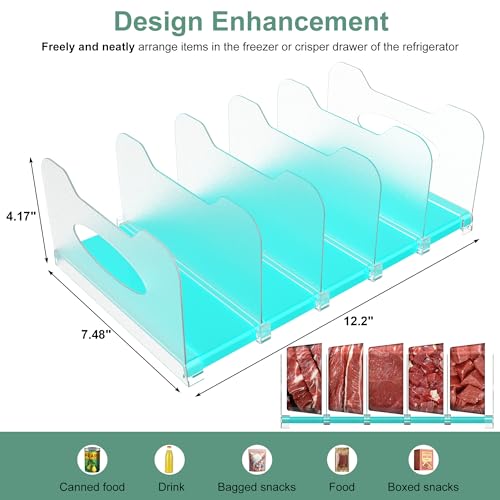 Freezer Organizer,12" Visible Fridge Organizer Rack with Removable Dividers - color: Mint Green