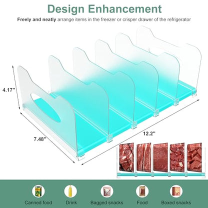Freezer Organizer,12" Visible Fridge Organizer Rack with Removable Dividers - color: Mint Green