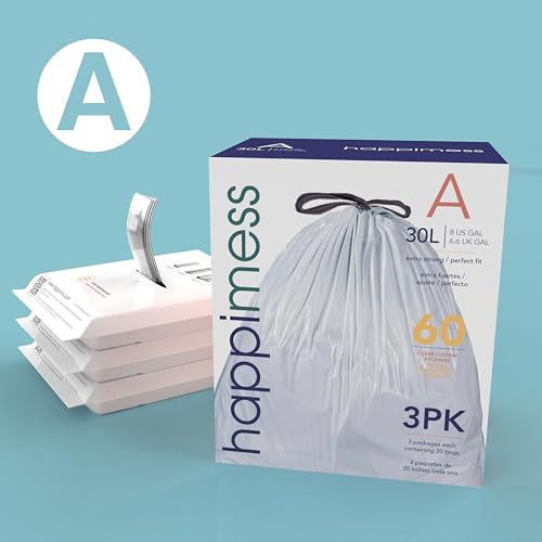 happimess 20-Count Unscented 8 Gal Drawstring Trash Bags, Clear, Pack of 4 - color: Clear, size: 80 Count (Pack of 1)