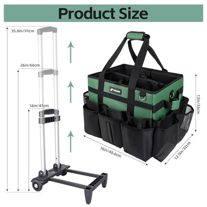 Large Rolling Cleaning Caddy Bag with Wheels, Cleaning Bag with Detachable Trolley, Cleaning Bags on Wheels for Housekeepers, Cleaning Cart Supplies Organizer for Home, Car, Picnic (Green) - color: Green