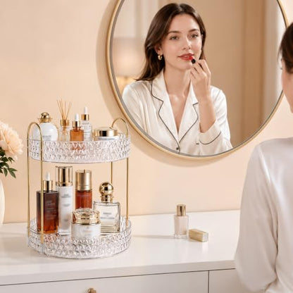 Large Capacity Rotating Makeup Organizer Perfume Stand Holder, 2 Tier Clear - color: Clear, size: 2 Tier (Standard)