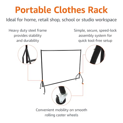 Amazon Basics Heavy Duty Portable Rolling Garment Rack, Hanging Clothes Organizer Rail for Display and Storage, Easy to Assemble, 72 x 60 inches, Black - size: 1.82 x 1.52 m