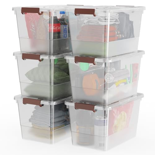 WYT 32 Qt Plastic Clear Storage Bin with Durable Lids and Latching Buckle, 6-Pack Tote Organizing Box Stackable and Nestable - size: 32qt - 6 pack