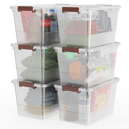 WYT 32 Qt Plastic Clear Storage Bin with Durable Lids and Latching Buckle, 6-Pack Tote Organizing Box Stackable and Nestable - size: 32qt - 6 pack