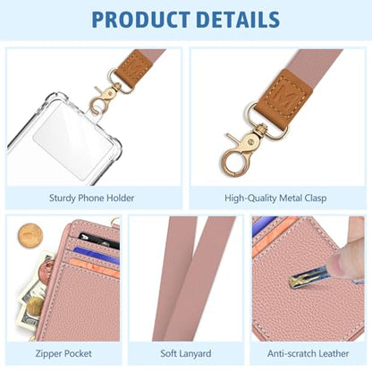 Piefly Pink Lanyard Wallet with ID Badge Holder, Small Slim RFID Keychain - color: A-solid Pk
