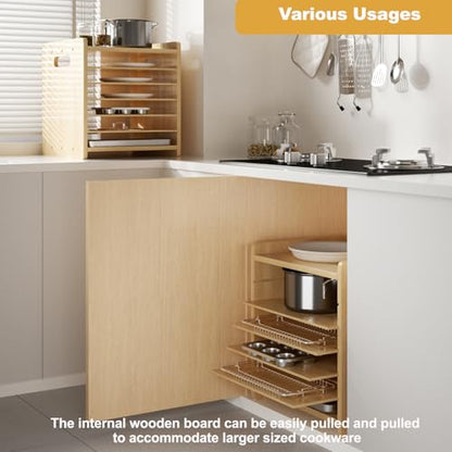 7 Tier Wooden Tray Dividers for Cabinets Cookie Sheet Organizer for Pot, Pans, Baking Tray Organizer for Kitchen Documents Storage(14" W x 16.5" H x 15.2" D) - size: 14" W x 16.5" H x 15.2" D