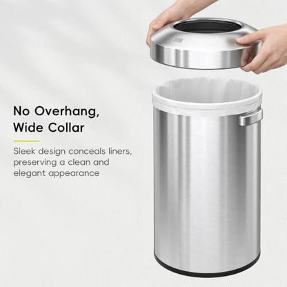 EKO 16-Gallon Round Stainless Steel Open Top Trash Can, Large Commercial Waste Bin with Detachable Lid and Carrying Handle, Brushed Metal Garbage Bin for Home, Office, Restaurant, Restroom - color: Stainless Steel, size: 60 Liter, Round