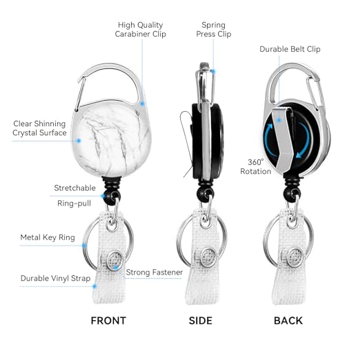 2 Pack Black&White Marble ID Badge Holder with Clip Badge Reels - color: 2 Pack-black&white Marble