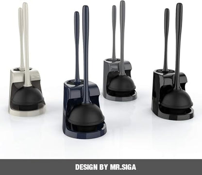MR.SIGA Toilet Plunger and Brush Combo for Toilet Cleaning, Gray, 2 Set - color: Gray, size: 6.3 x 8.2 x 18.1 inch