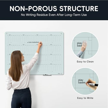 Magnetic Glass Yearly Calendar Whiteboard - Glass Dry Erase Board 48"x36" Large Frameless Glass Board for Walls Office School and Home - color: Yearly, size: 48" x 36"