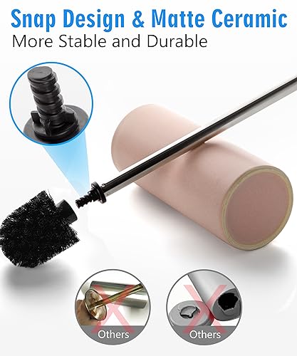Matt Pink Ceramic Toilet Brush and Holder Set - color: Matt Pink, size: Set/1