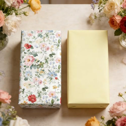 Cuitpan Reversible Floral Wrapping Paper Roll – Red & Pink Wildflowers, Light Green on Back Side, Gift Wrap for Wedding, Bridal Shower, Anniversary, Mother's Day, Birthday, 17 Inches x 16.5 Feet - color: Red/Pink -Wildflower