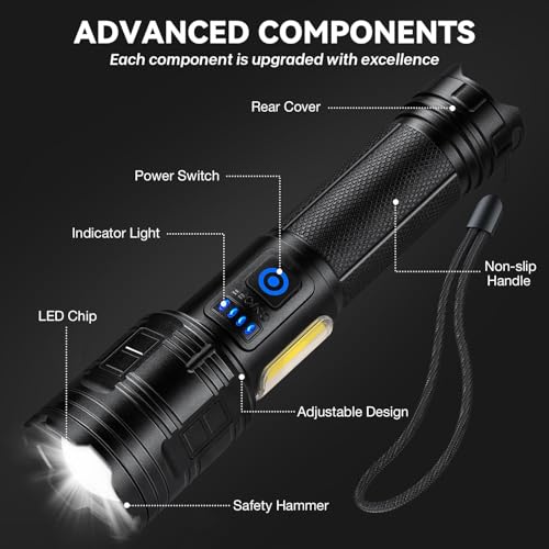 Flashlight Rechargeable 99,000 High Lumen - 7 Modes LED Flash Light with COB, Powerful Handheld Flashlight for Home, Camping(2 Pack)