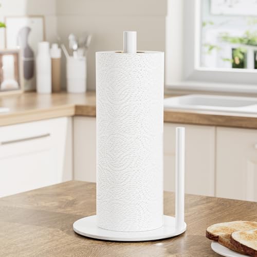 Paper Towel Holder White Stainless Steel Kitchen Countertop Roll Organizer - color: White