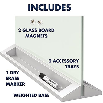 Quartet Glass Whiteboard Desktop Panel, Magnetic, 17" x 23", Dry Erase Surface, Includes Accessory Trays, 1 Marker and 2 High-Power Magnets, White (GDP1723W)