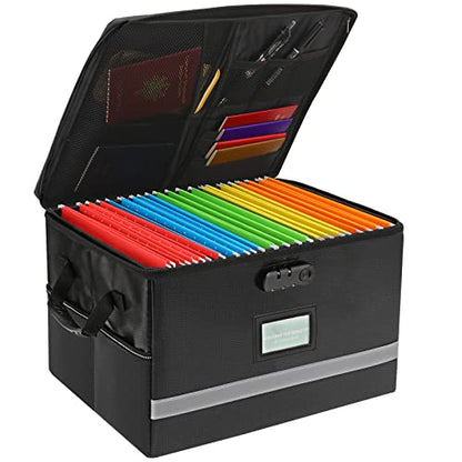 EXLIFBAG Fireproof File Organizer with Lock, 1 Layer - color: Black, size: 1 Layer