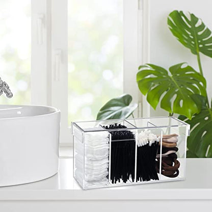 1 Pack 4 Compartment Acrylic Makeup Organizer with Lid Lash Cart Organizer