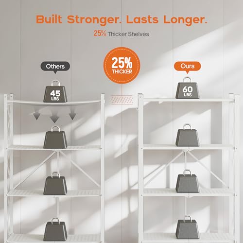 Fenbeli 4-Tier Folding Metal Storage Shelves with Wheels, 600 lb Capacity - color: White, size: 4 Tier