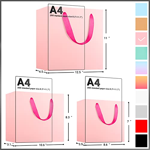 EUSOAR Kraft Paper Bags, 3 Sizes 30pcs Handled Gift Wrap Bags, Pink Recyclable Sturdy Kraft Business Handmade Paper Bag, Craft Birthday Present Bag - color: Pink